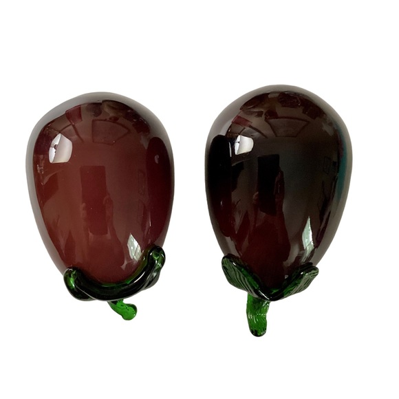 Glass Art Vegetables Purple Eggplant Pair And Jalapeño Pepper Vintage EUC - Picture 7 of 14